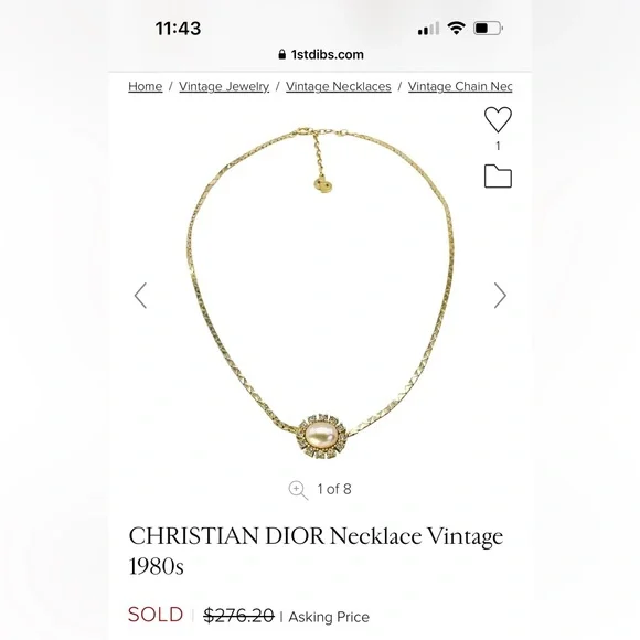 Vintage 1980s Christian Dior Signed Swarovski Crystal Faux Pearl Gold Necklace - Picture 16 of 16